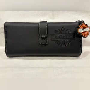 Women’s HARLEY DAVIDSON Large Tri Fold Billfold Tech Organizer Travel Black NEW